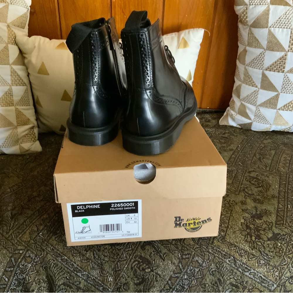 Dr. Martens Delphine Black Polished Wingtip Boots